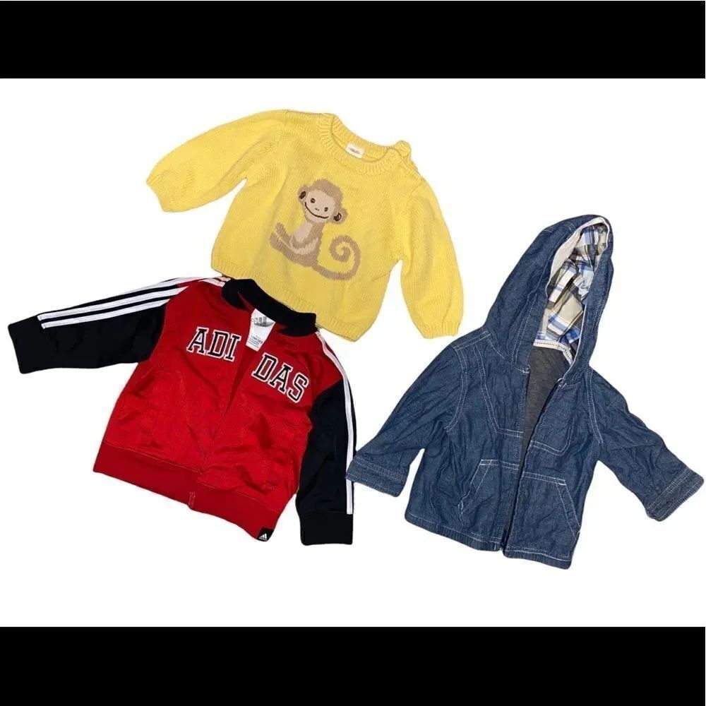 Gymboree Adidas Baby Gap 3 Piece Baby Boy Sweater Jackets 6-12 Months Lot EUC